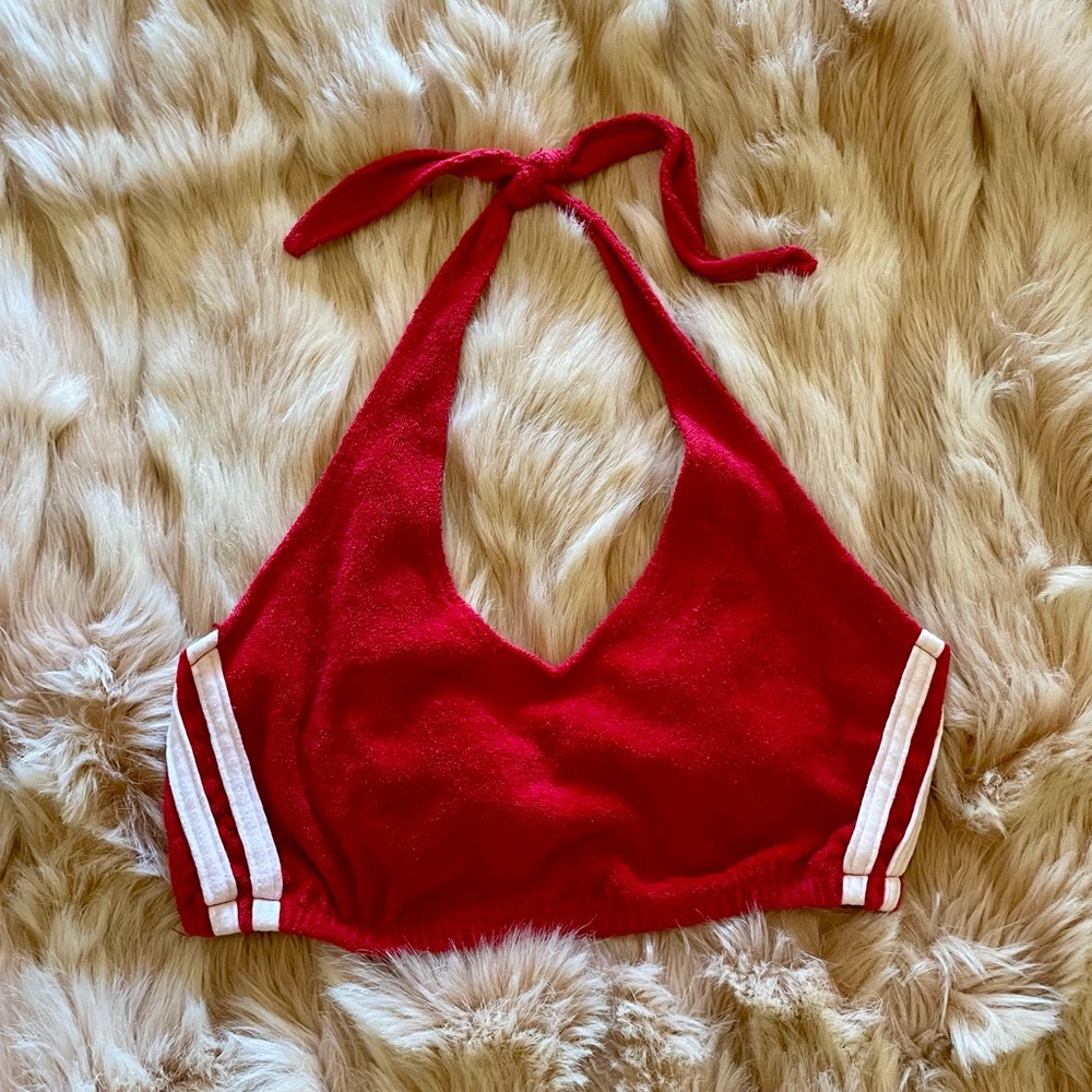 Absolutely Red Striped Terry Cloth Halter Top S